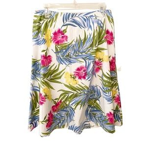 DLG Women's A‎ Line Skirt Tropical Print Zip Up Cotton Spandex Petite Size 10P